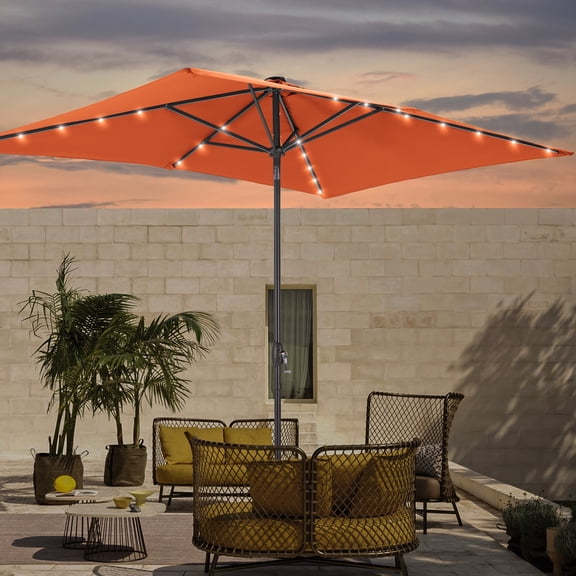 ACEGOSES 6×9ft LED Rectangular Patio Umbrella with UPF50 , Tilt Function and Wind-Resistant Design, Orange