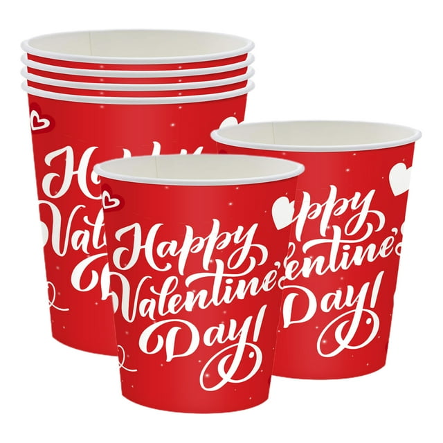 Gobelets de Fête Jetables, Ensemble de 20 Gobelets en Papier Durables pour la Saint-Valentin avec Motifs Rouges Festifs pour Boissons Chaudes et Froides et Usage Quotidien