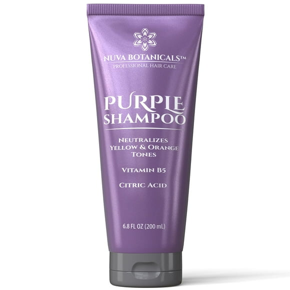 Nuva Botanicals Champú morado para rubias - Champú para cabello gris para mujeres elimina los tonos cobrizos del cabello - Champú rubio con vitamina B5 - Tónico para cabello decolorado 6.8 fl oz