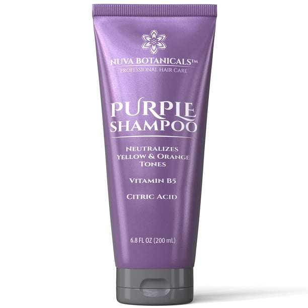 Nuva Botanicals Champú morado para rubias - Champú para cabello gris para mujeres elimina los tonos cobrizos del cabello - Champú rubio con vitamina B5 - Tónico para cabello decolorado 6.8 fl oz