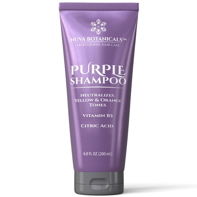 Nuva Botanicals Champú morado para rubias - Champú para cabello gris para mujeres elimina los tonos cobrizos del cabello - Champú rubio con vitamina B5 - Tónico para cabello decolorado 6.8 fl oz
