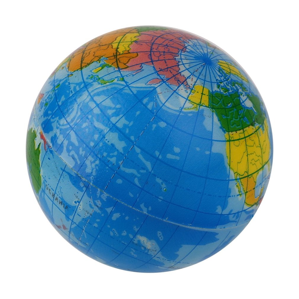 NEW WORLD MAP FOAM EARTH GLOBE STRESS RELIEF BOUNCY BALL ATLAS GEOGRAPHY TOY 