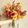 thumbnail image 2 of Artificial Fake Flowers Plants Silk Flower Arrangements Wedding Bouquets Decorations Plastic Floral Table Centerpieces for Home Kitchen Garden Party Décor (Autumn red), 2 of 14