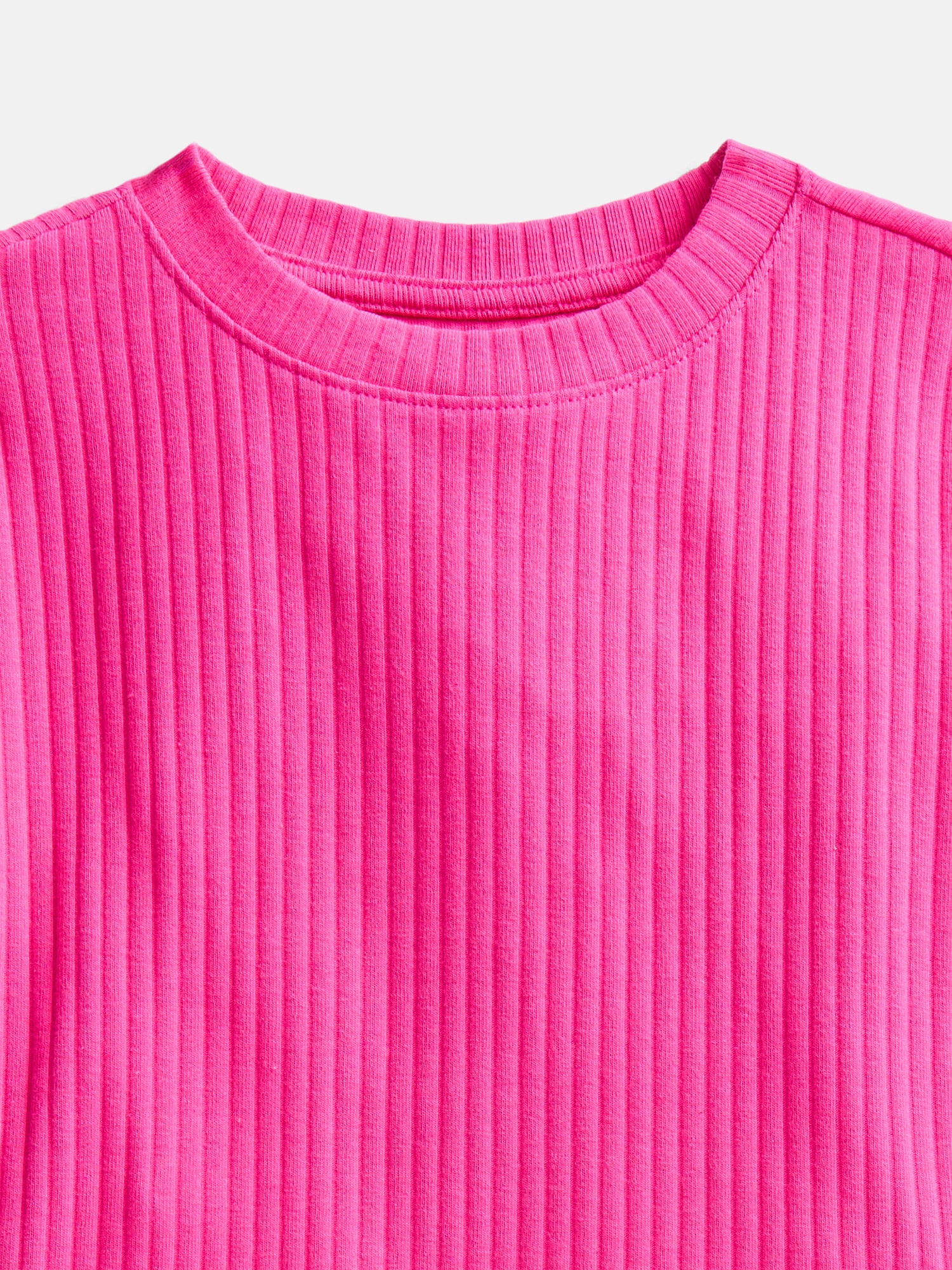 Wonder Nation Girls' Ribbed Knit Top with Short Sleeves, Sizes 4-18 & Plus