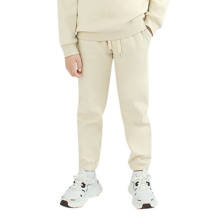 

ZHAGHMIN Boys Girls Solid Color Jogger Pants Loose Sweatpants with Pockets Casual Warm Pull-On Drawstring Waist Relaxed Fit Jeggings Beige Size120