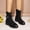 Black, variant on Women's Cap Toe Ankle Boots, Faux Leather & Suede Spliced Boots, Buckle Strap Low Block Heel Back Zipper Short Boots