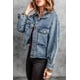 thumbnail image 2 of ABPHQTO Chaqueta vaquera con lavado ácido y dobladillo elástico azul cielo para mujer, 2 of 5