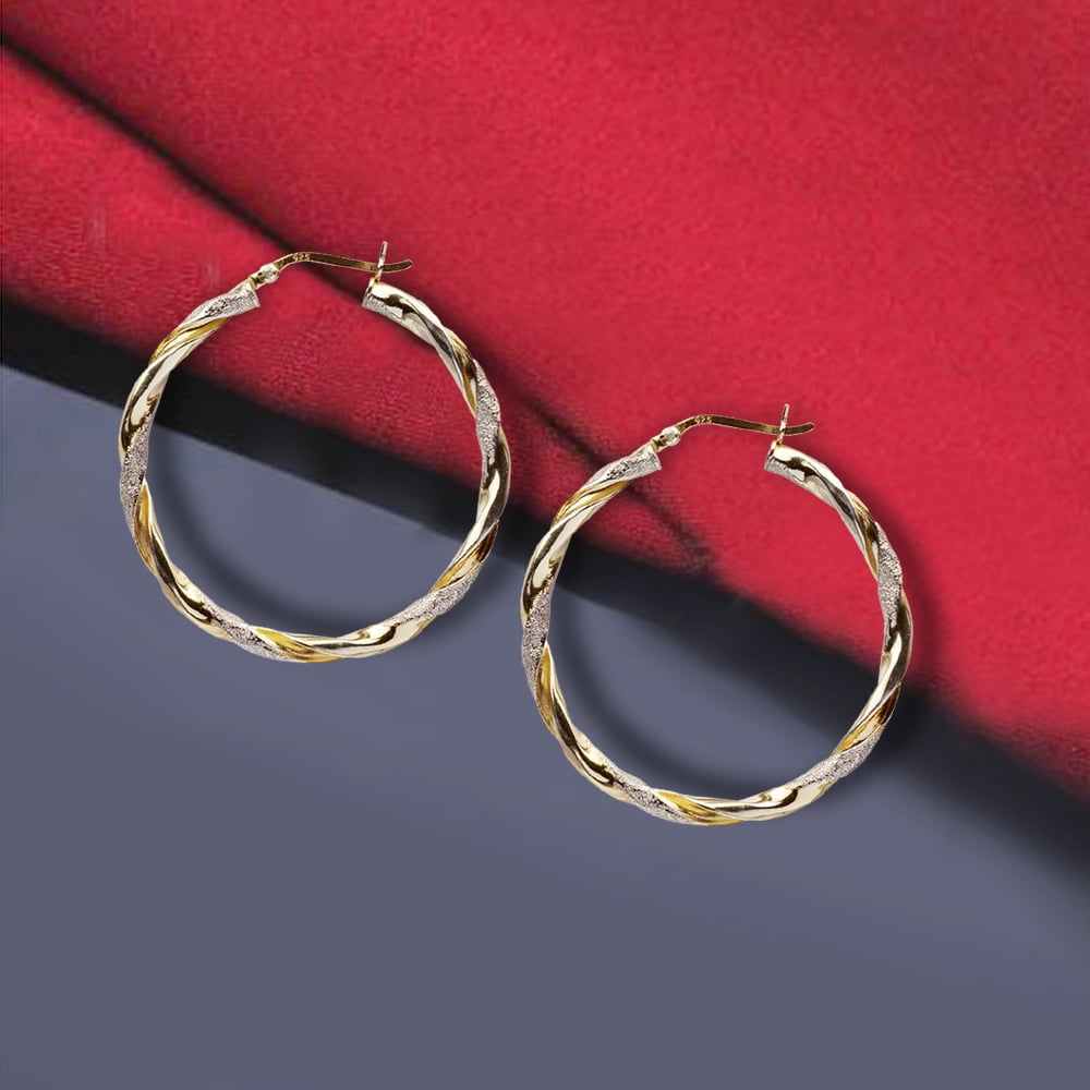 LeCalla 925 Sterling Silver Two-Tone Hoop Earrings for Women and Teen, 30MM