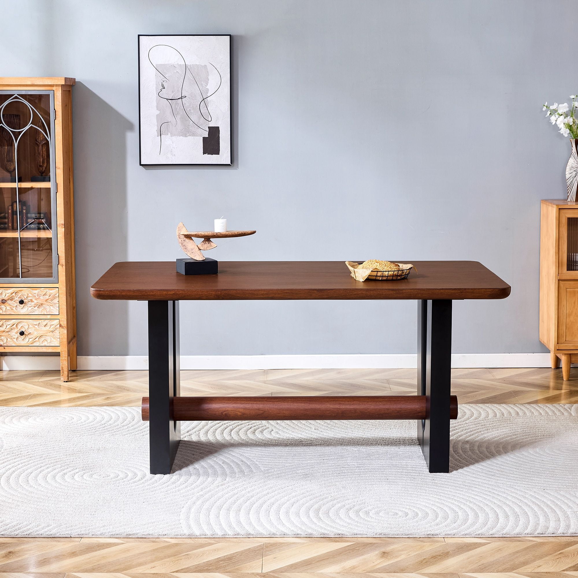 Alvantor 63" Walnut Black MDF Dining Table for Small Spaces