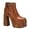 Brown, variant on Women's Wooden Platform Block Heel Ankle Boots with Bronzed Brass Studs Round Toe Buckled Strap Side Zip Vintage Parties Shoes Size 9 Brown