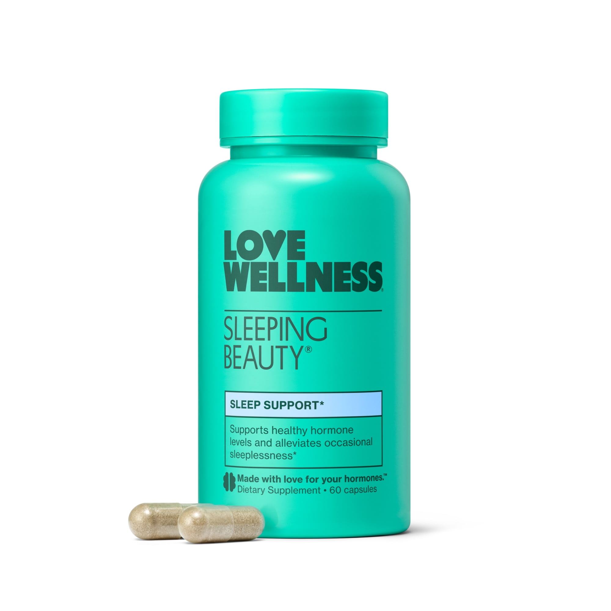 Love Wellness Sleeping Beauty, Sleep Support, with Melatonin, Magnesium & L-Theanine, 60 Count Sleep Aid