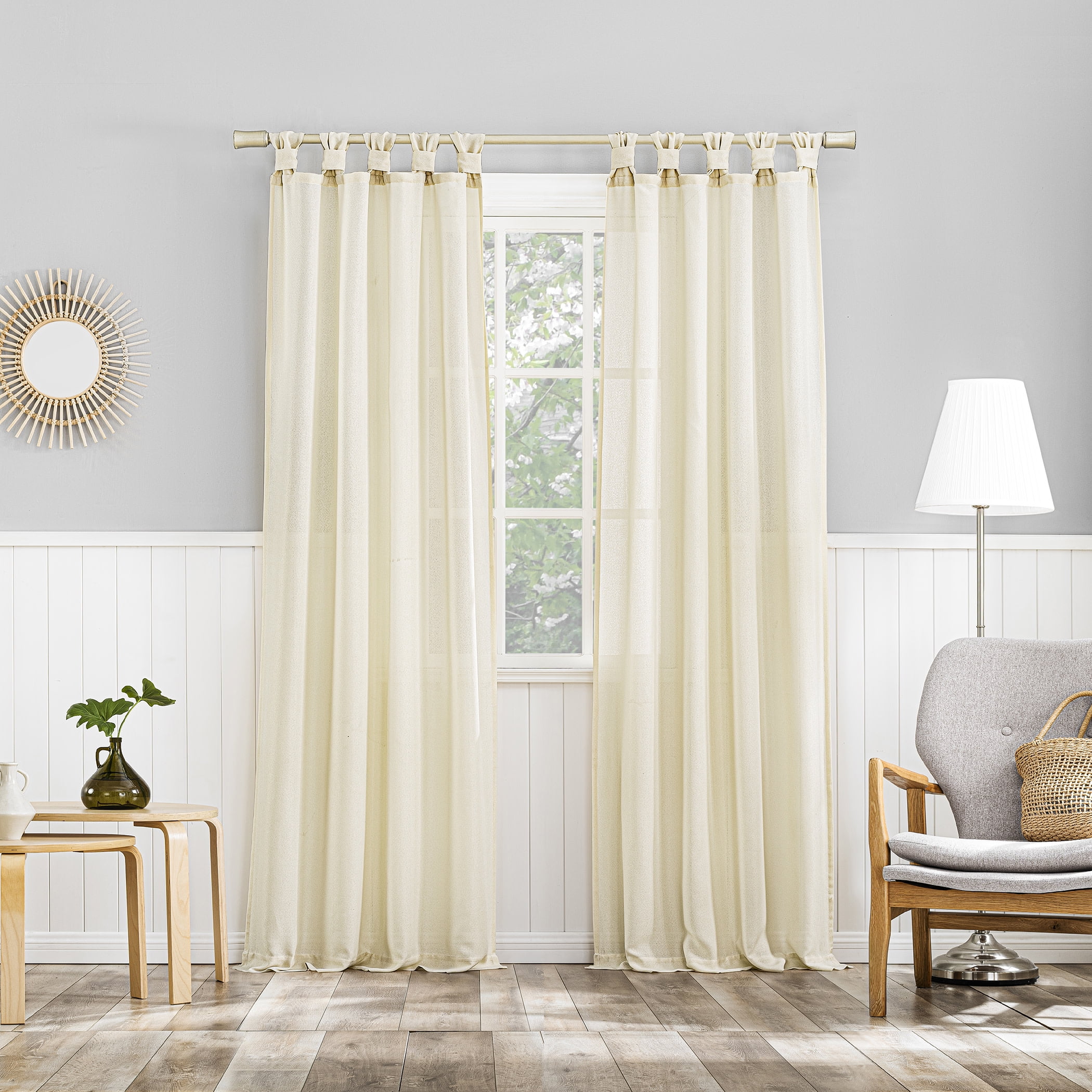 No. 918 Hathaway Twist Tab Semi-Sheer Tab Top Curtain Panel, 40"x63", Ivory