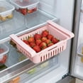 thumbnail image 2 of Refrigerator Drawer Organizer Retractable Storage Box Adjustable Kitchen Pull Out Rack White Pink, 2 of 5