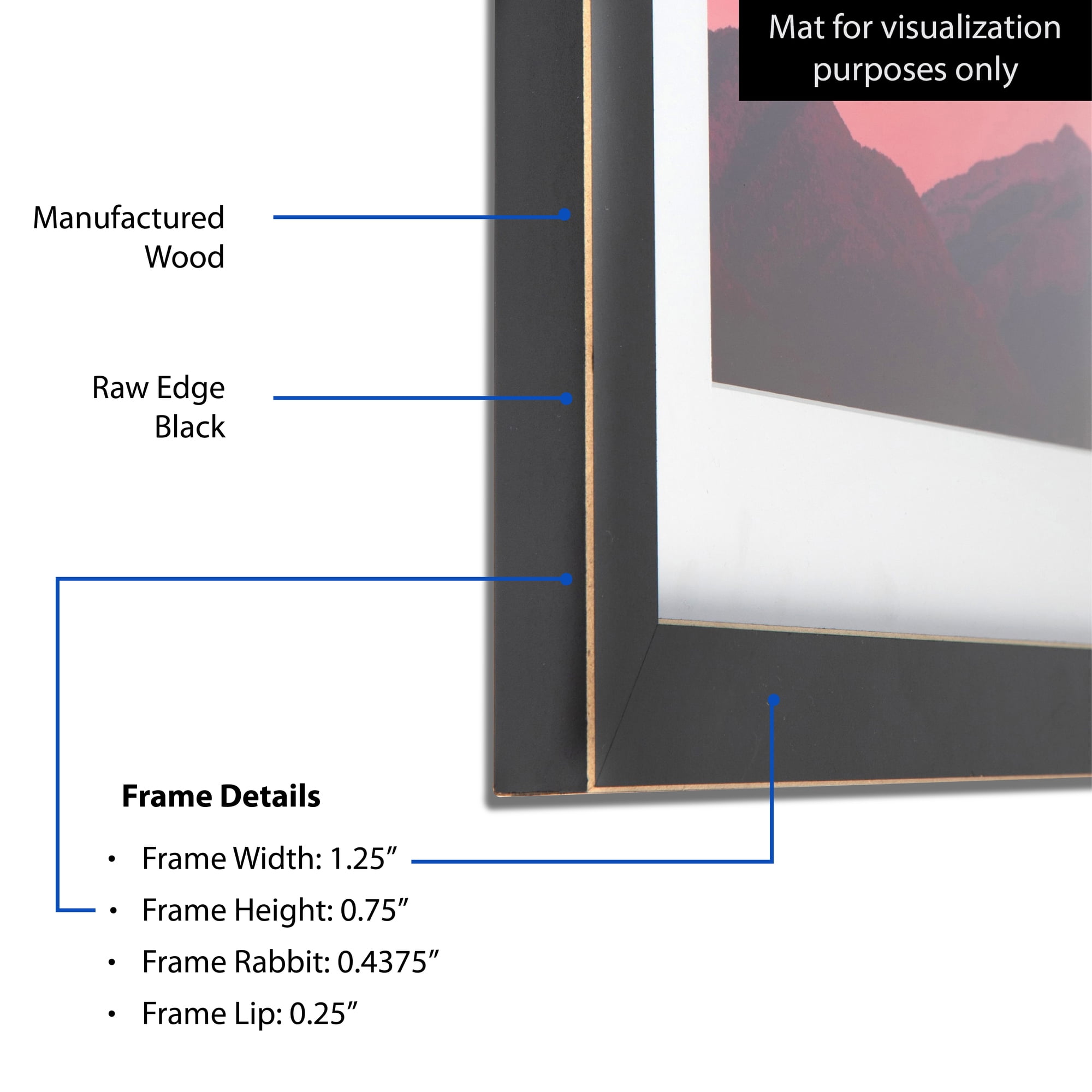 ArtToFrames 16" x 24" Raw Edge Black Picture Frame, 16x24 inch Black MDF Poster Frame (WOM-4460)