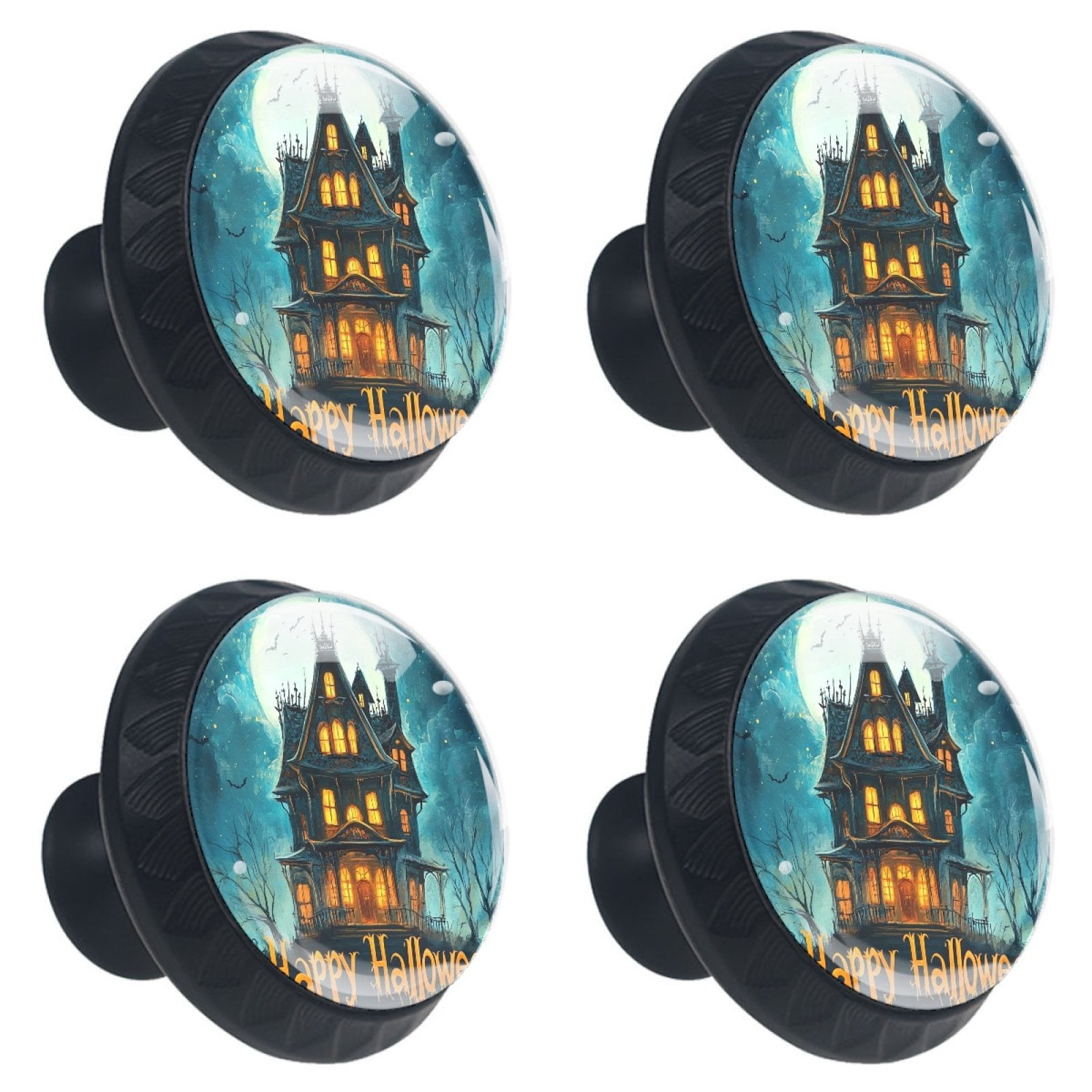 4 Pcs Happy Halloween Knobs for Kitchen Cabinet Cupboard Dresser Bookcase Drawer Pulls Handles Round Home Decor