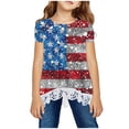 thumbnail image 1 of Shorts pour Filles, Robe à Manches Courtes, Chemise à Col Rond Superposée Imprimé Indépendance Blouse Mignonne pour Enfants Tee en Dentelle, 1 of 4