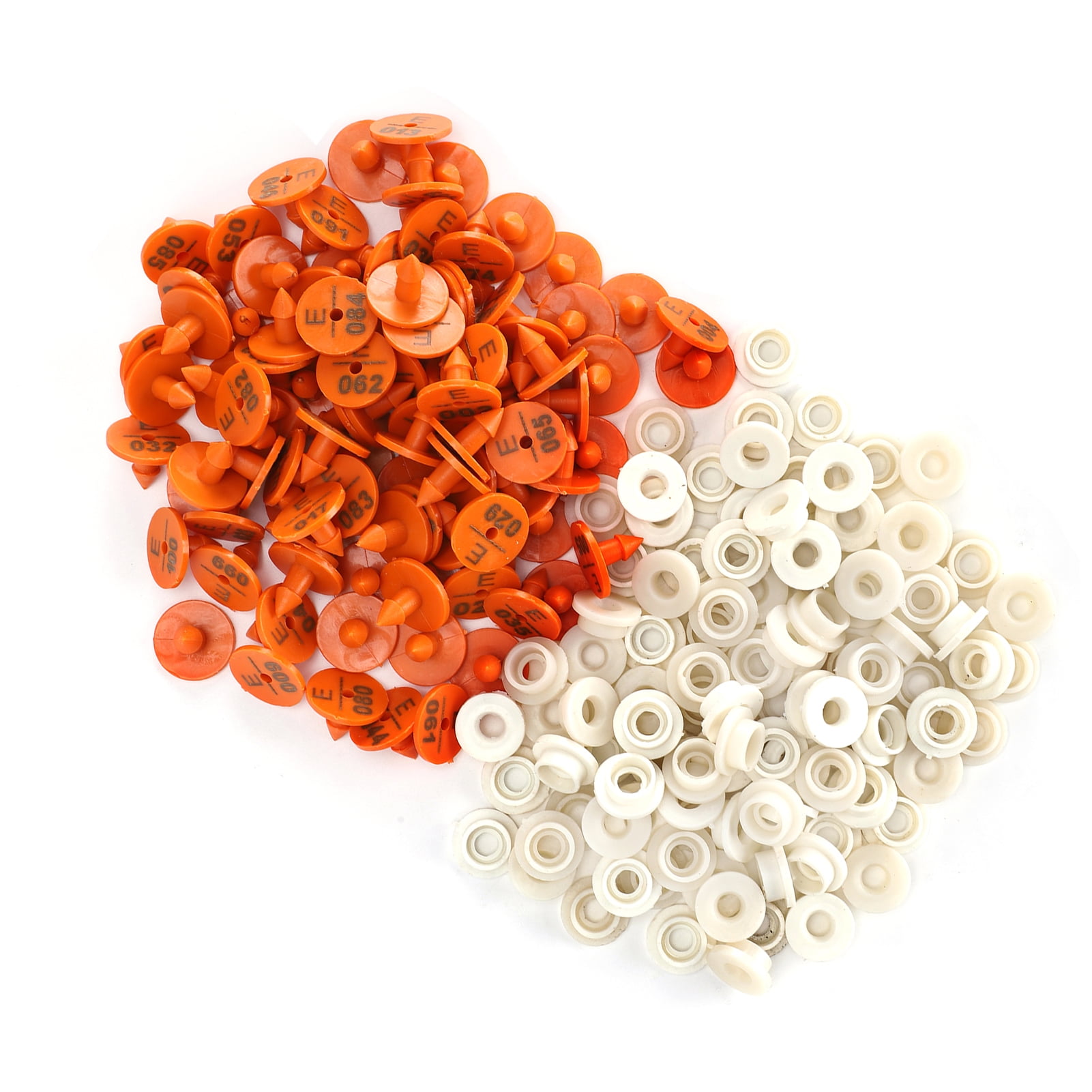 Riousery 100 Sets Round Plastic Numbered Ear Tags for Rabbits, Orange Animal Identification Marker Kit, Small Livestock Tracking Labels for Foxes and Mink, 0.69 inches / 1.75 cm Farm Supplies