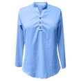 thumbnail image 3 of Pxiakgy Women's Long Sleeve Tops Henley Shirts Casual Trendy Button T Shirts 2025 Summer Basic Tunic Ladies' Autumn and Winter Fashionable Casual V Neck Button Loose Long Sleeved Shirt Top Sky Blue Xl, 3 of 4