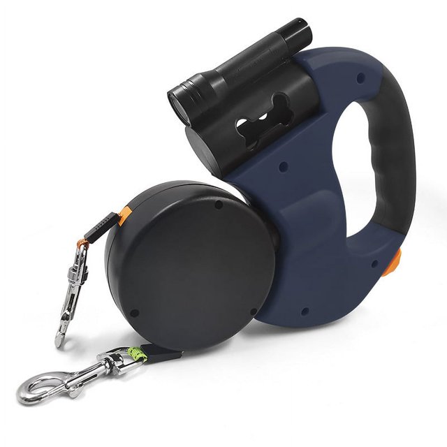 Correa doble retráctil azul para perros con dos cables de 3 metros, correa doble para perros sin enredos de 360° para pasear dos perros de hasta 50 libras