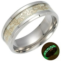 Glow in Dark Dragon Stainless Steel Wedding Band Ring Men Women Ginger Lyne Collection