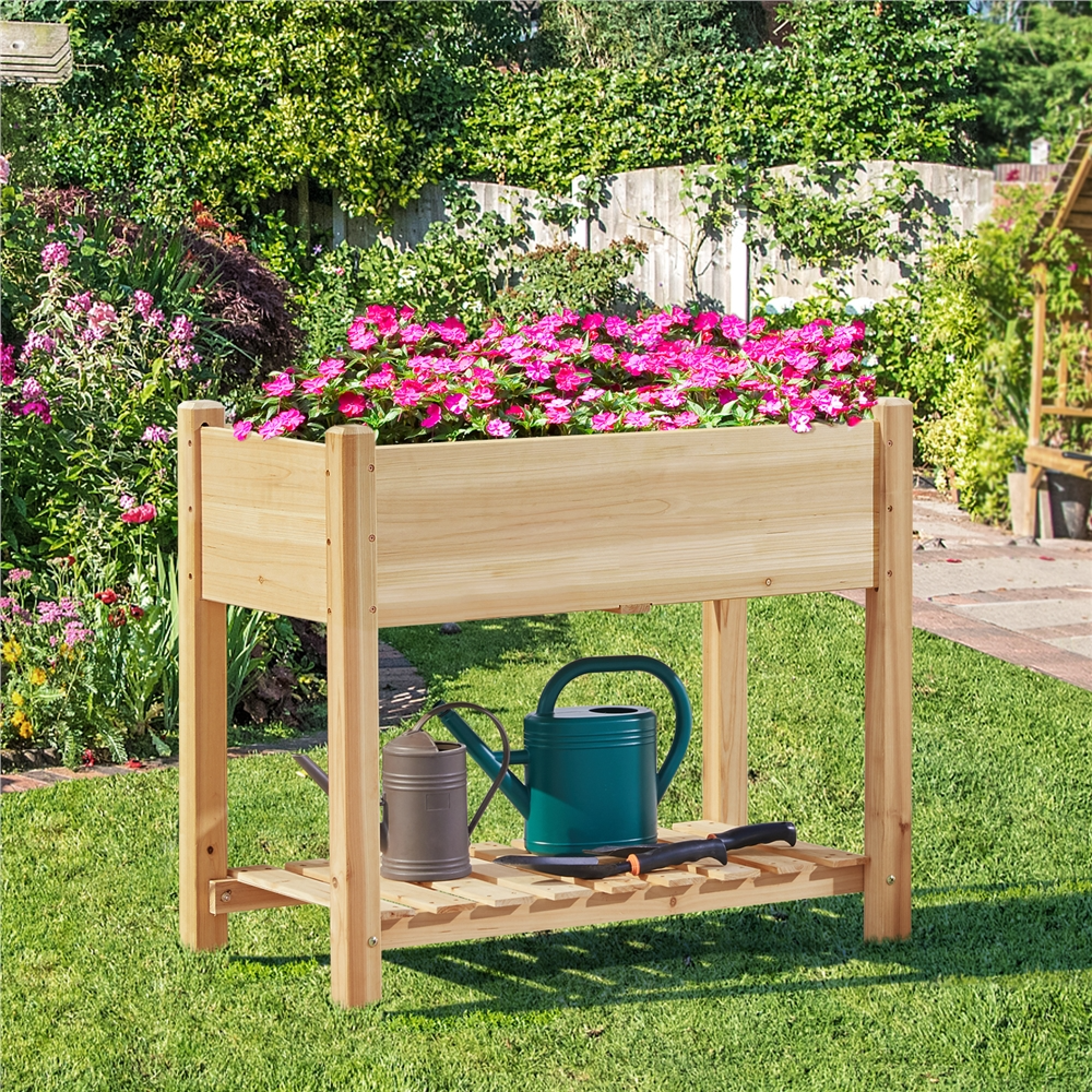Renwick Wooden Raised Garden Bed with Legs, Light Brown