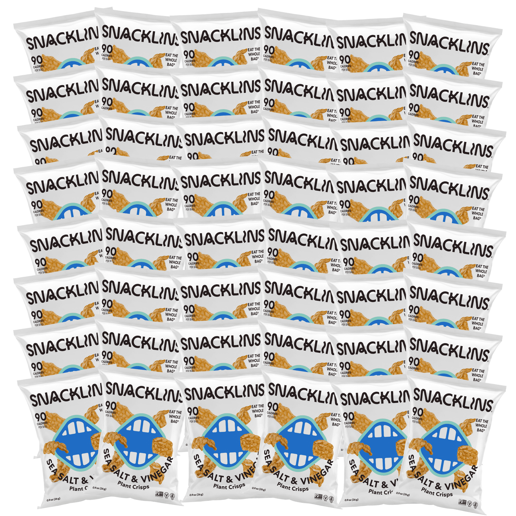 SNACKLINS Plant Based Crisps Vegan Healthy Snacks - Gluten Free, Grain Free, Plant Based Crisps, 100% Kosher, Low Calorie and No Added Sugar, Crunchy, Puffed Snack - Sea Salt & Viengar, Pack of 48)