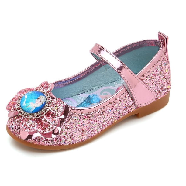 Zapatos de cuero para niñas de Disney primavera nuevos zapatos planos de princesa elsa zapatos de cristal de baile único 30-plantilla 18,8 cm Gao Jinjia LED