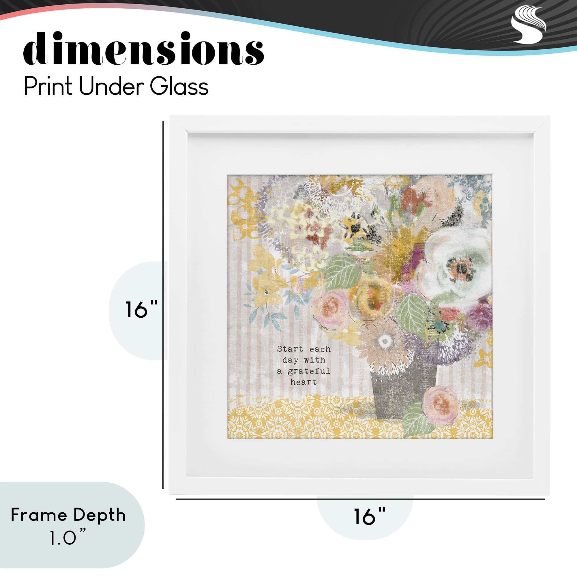 Stupell Industries Floral Inspirations Grateful Heart White Framed Print Under Glass, design by Suzanne Nicoll