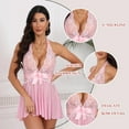 thumbnail image 6 of CaiDieNu Lingerie for Women Lace Chemise Halter V Sexy Sleepwear with Garter Belt with Thong, Pink XL, 6 of 7