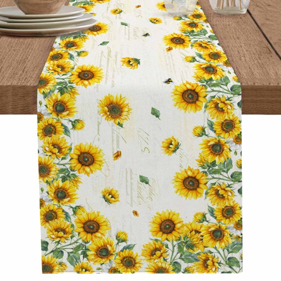 nqOlkjepod Sunflower Table Runner 60 Inches Long Farmhouse Dress Scarves, Farm Botanical Floral Retro Bee Dining Tablerunner for Coffee Table/Kitchen Island/Party Décor, 13" x 60"