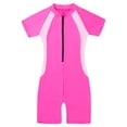thumbnail image 3 of TSSOE Girls Boys One-Piece Short Sleeve Zippered Shorty Wetsuit Swimsuit Rashguard Sun Protection Rose Red 8, 3 of 7