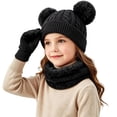 thumbnail image 2 of YUANxueke Boys Girls Winter Outdoor 3 Piece Sets Warm Pompom Beanie Hat & Fleece Thick Neck Warmer & Gloves Windproof Thermal Outwear, 2 of 4