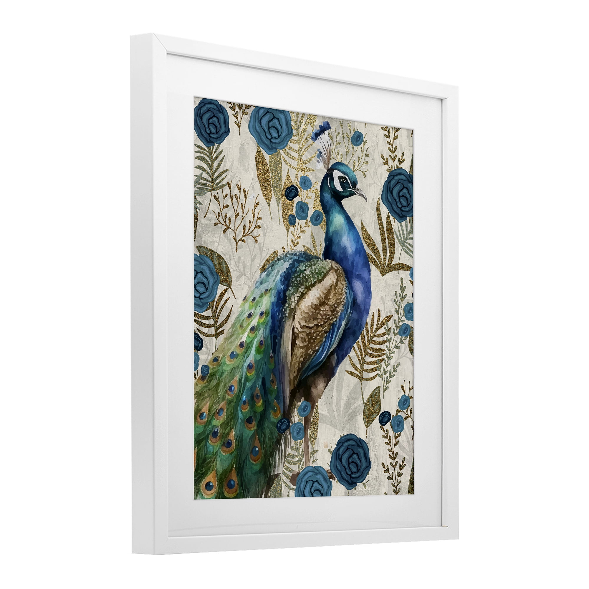 Stupell Industries Peacock Pride Botanicals White Framed Print Under Glass, design by Kim Allen