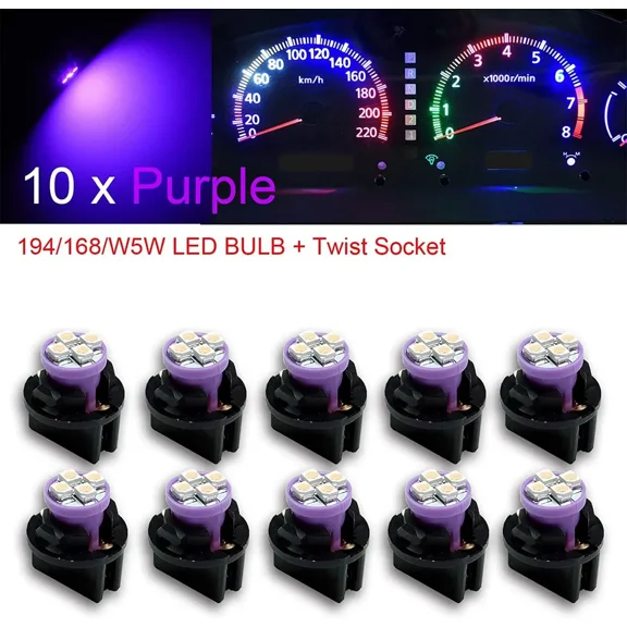 10x T10 168 194 Led instrument Dash Light Bulb 1/2" Twist Lock Socket-12V Purple