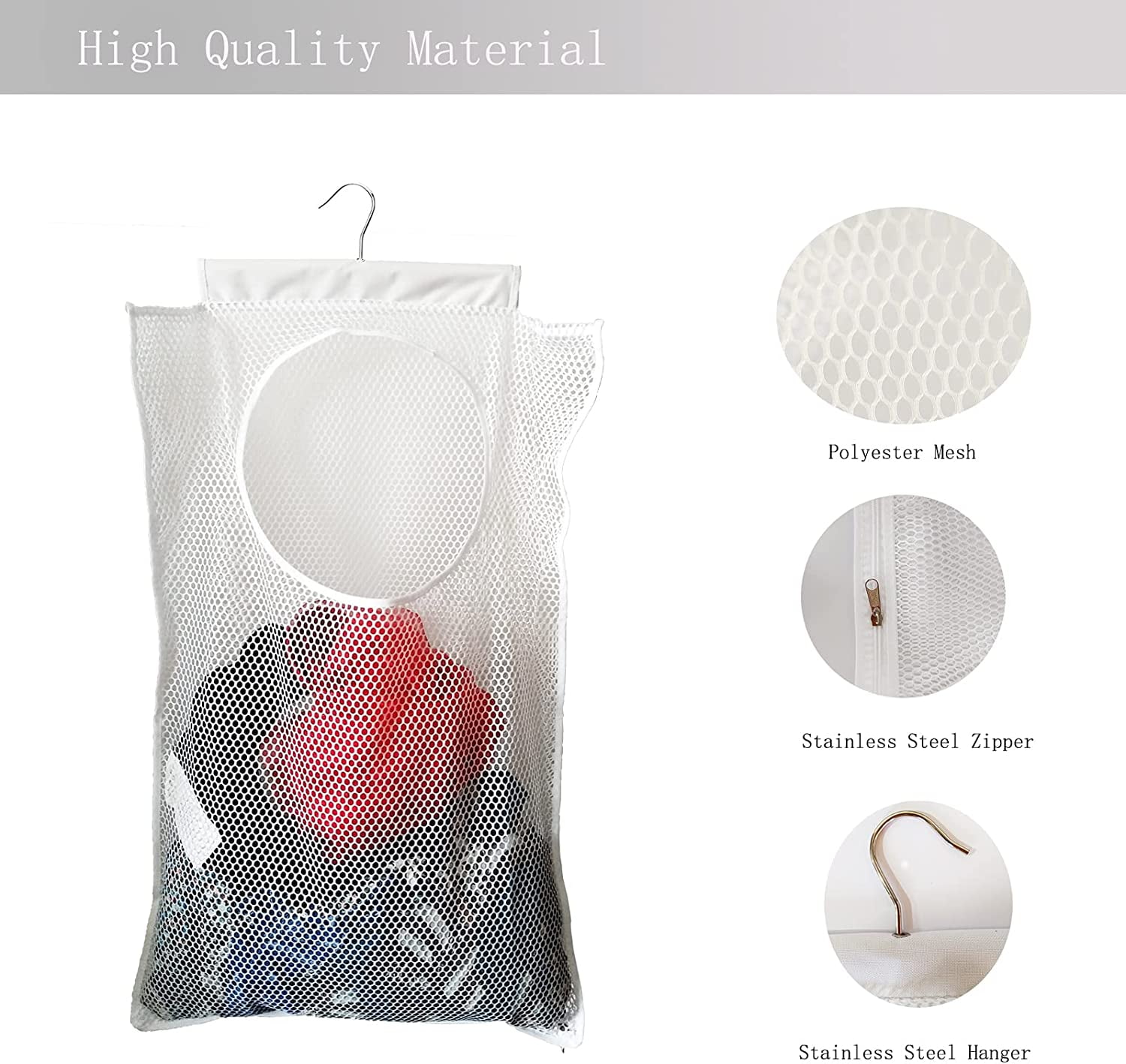 Hanging Mesh Laundry Hamper (30in*20in*2in) Large Dirty Clothes Bag, Can Be Used Behind The Door & Closet Caravan& Bathroom (White)