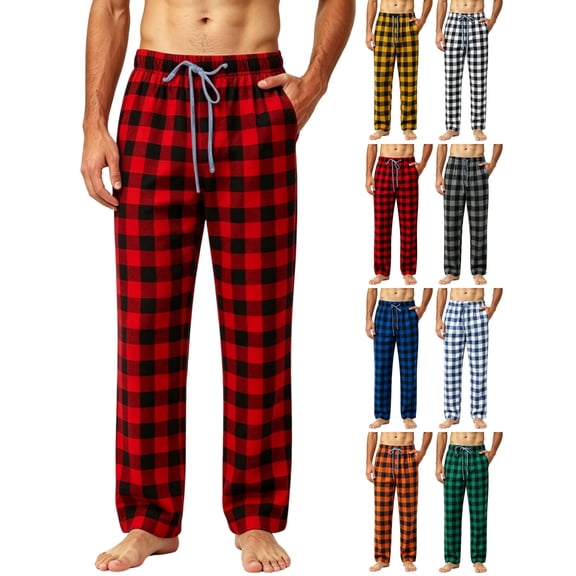 Men's Classic Plaid Lounge Pants Ultra Soft Sleep Pants with Deep Pockets & Adjustable Drawstring Cozy House Pants