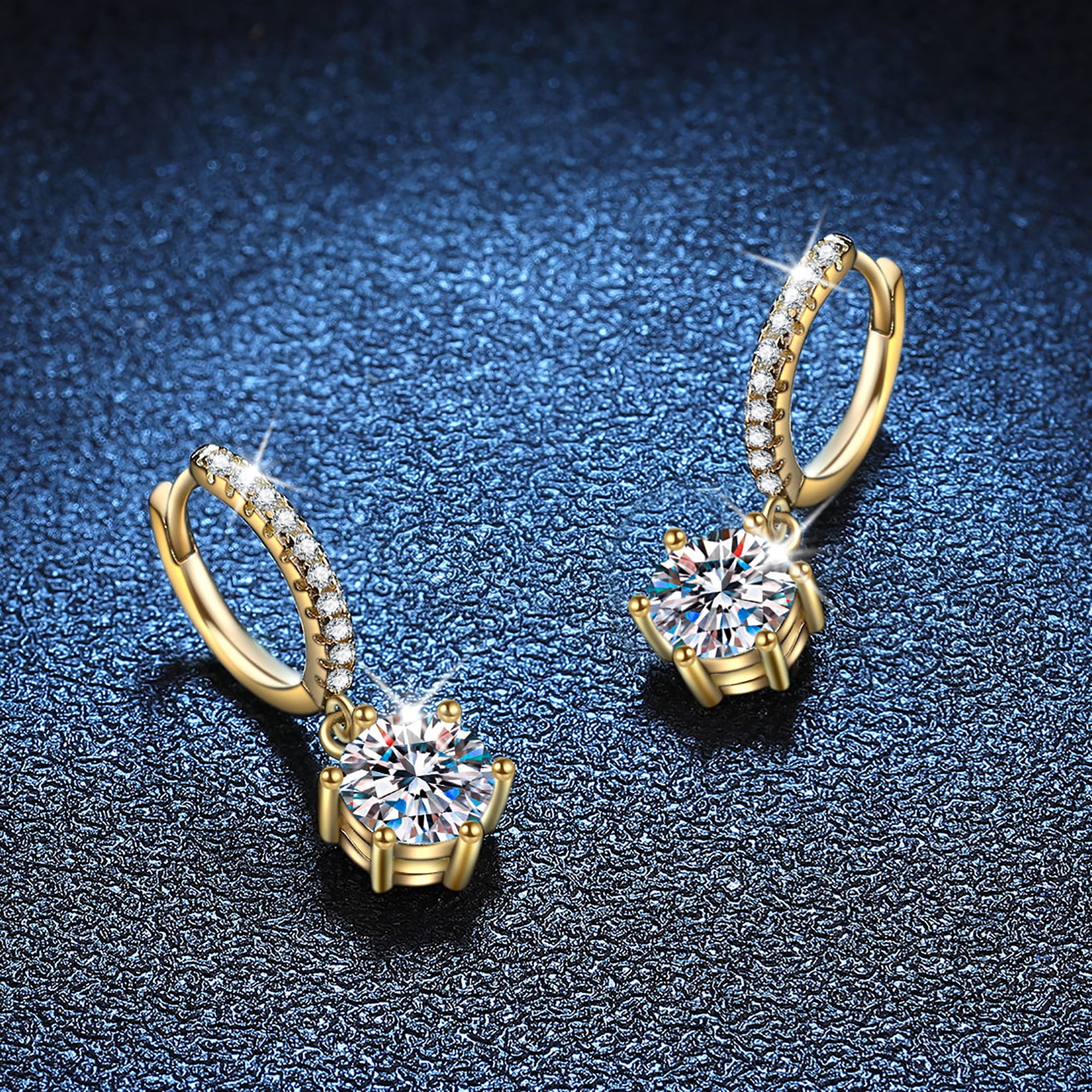 Moissanite Earrings for Women Hypoallergenic Drop Dangle Earrings D Color Round Cut Earrings 18K Yellow Gold Plated S925 Sterling Silver Earrings 1.0ct Leverback