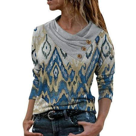 

Work Shirts for Women Long Sleeve Womens Long Sleeve Cross Collar V Neck Geometry T Comfy Sleep Shirt Women