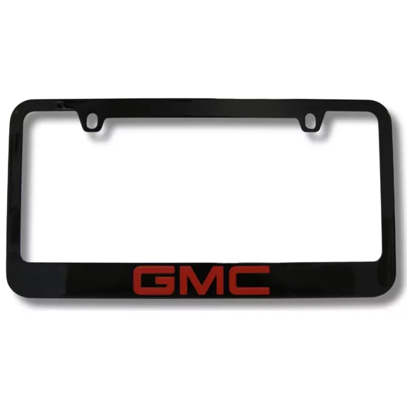 GMC Red Engraved Logo Solid Metal Black License Plate Frame Official Licensed