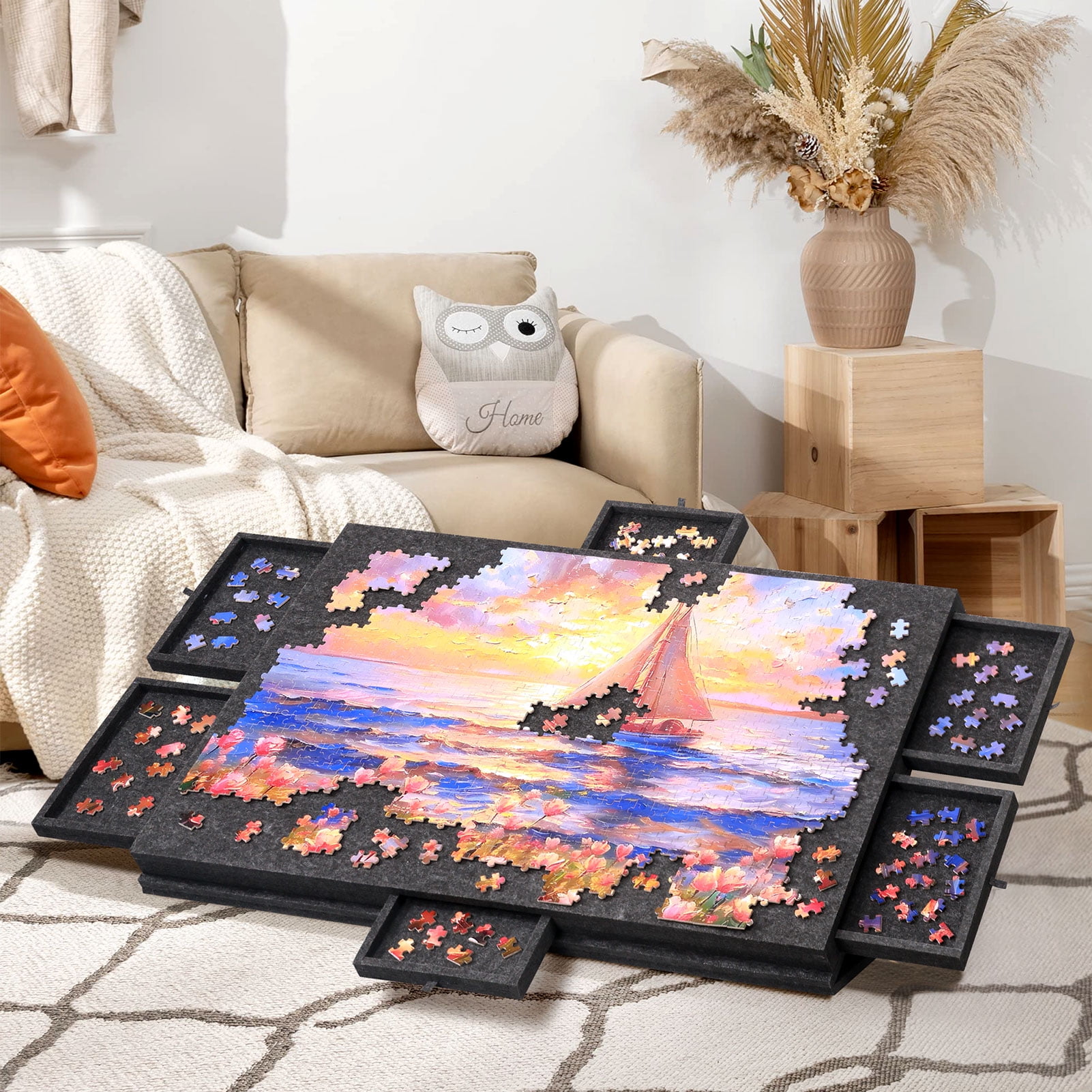 Ayieyill 1500 Piece Rotating Puzzle Board with Drawers and Cover,26"x36"Portable Felt Jigsaw Puzzle Table for Adults Portable,Lazy Susan Spinning Puzzle Boards Birthday Gift for Mom
