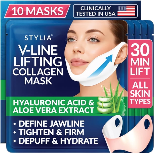 Mascarilla facial de col�geno Stylia V Line Lifting: reafirma, define y define la l�nea de la mand�bula. Refuerzo para la papada c