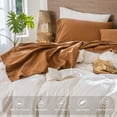 thumbnail image 3 of MooMee 100% Washed Cotton Sheet Set Queen Linen Like Textured Breathable Durable Soft Comfy 4pcs (Dark Orange), 3 of 6