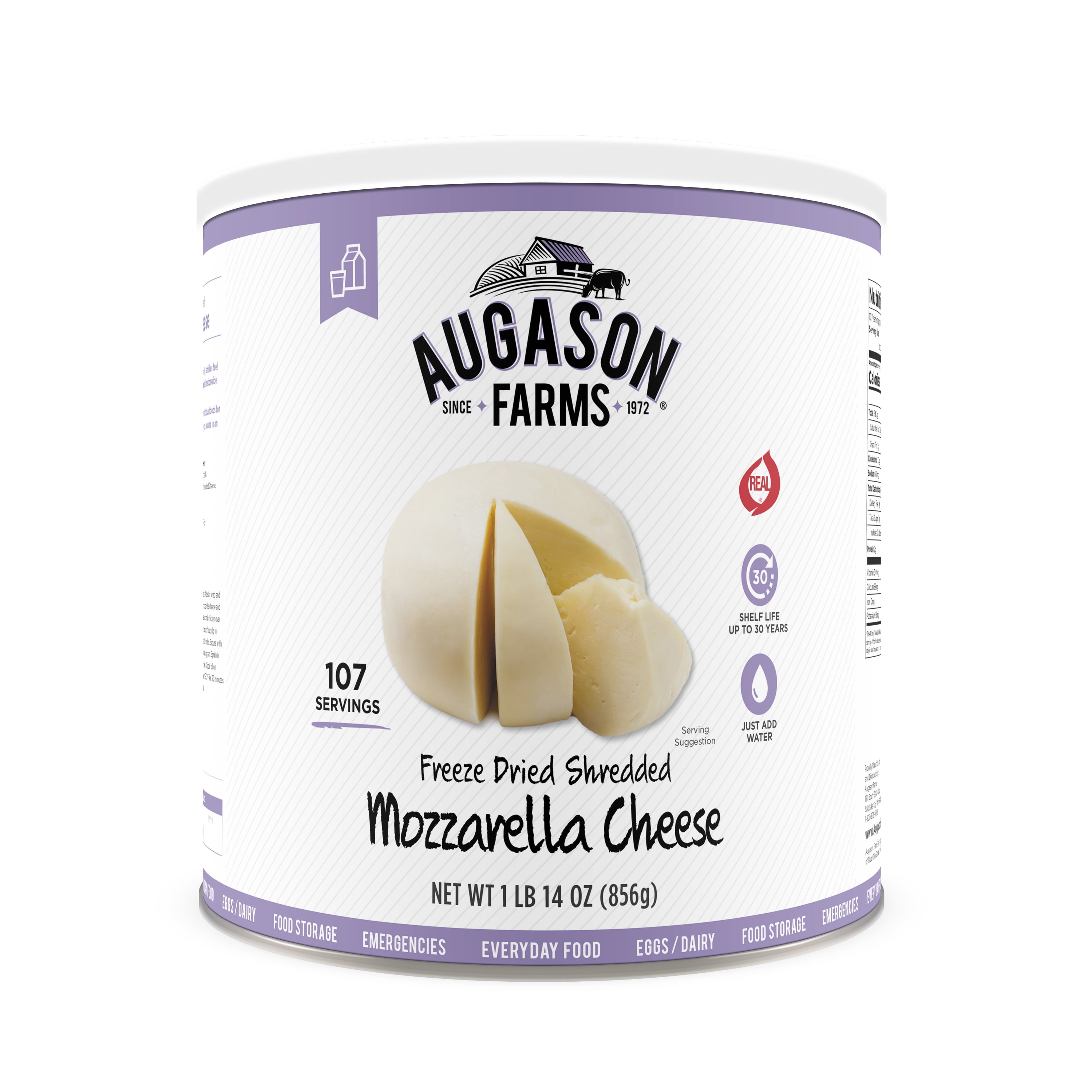 Augason Farms Freeze Dried Shredded Mozzarella Cheese No. 10 Can