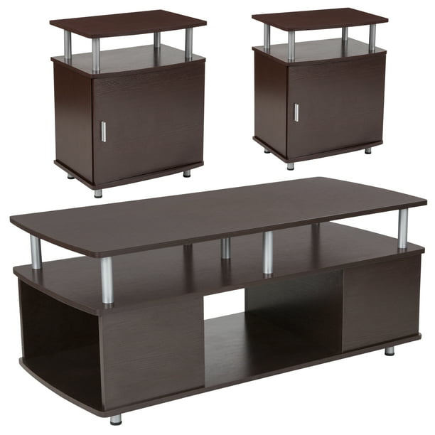 End Table Set In Espresso Wood Finish, Markham Console Tables