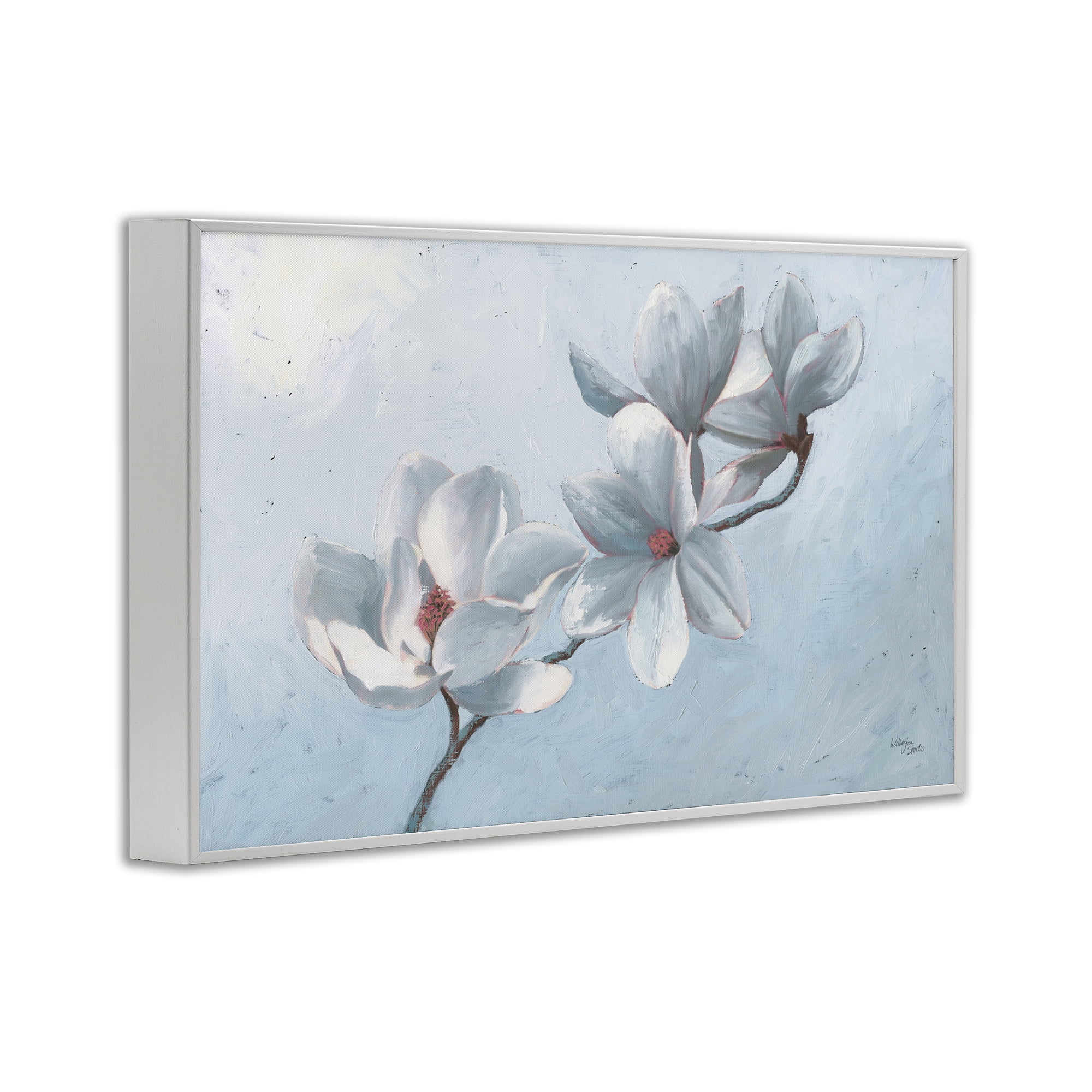Stupell Industries Budding Magnolia Blooms Botanical & Floral Painting White Framed Art Print Wall Art, 30 x 20