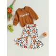 thumbnail image 3 of Toddler Baby Girls Halloween Bell-Buttoms Outfits Letters Sweatshirt Tops Pumpkin Flare Pants Set Fall Holiday Clothes, 3 of 8