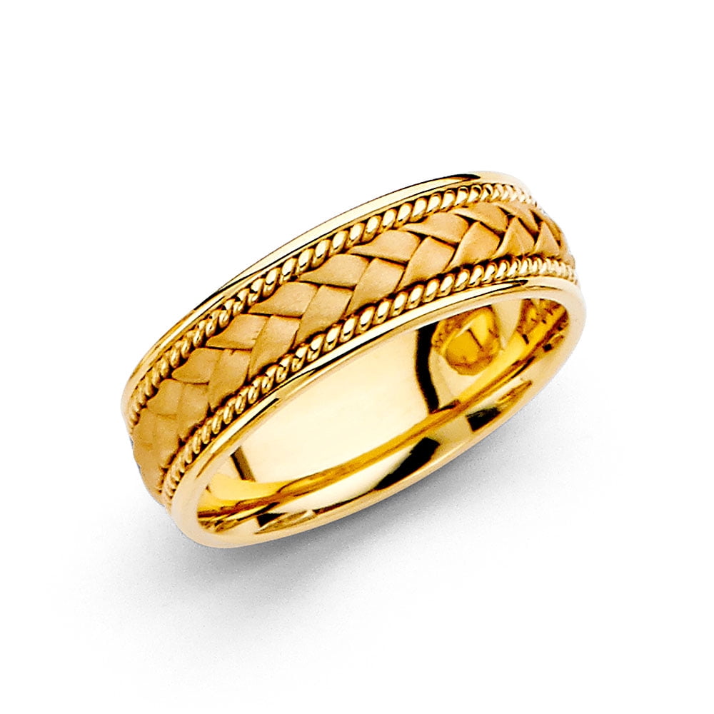 Gemapex Solid 14k Yellow Gold Band Wedding Ring Rope Braided Design Comfort Fit Satin Style