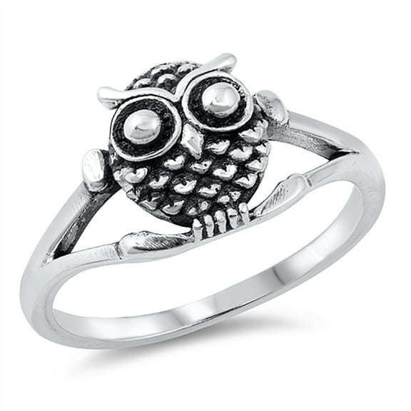 All In Stock Owl Split Shank Oxidized Sterling Silver Ring Size 9