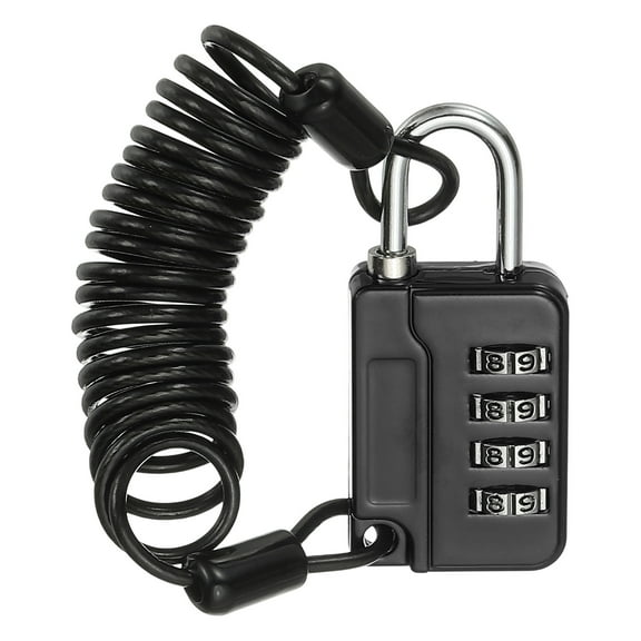 Uxcell Combination Lock, 4 Digit Padlock Combination Outdoor Waterproof Locker Lock with Steel Cable for Gym Luggage Home Sports Hasp Storage, Black Pack of 1