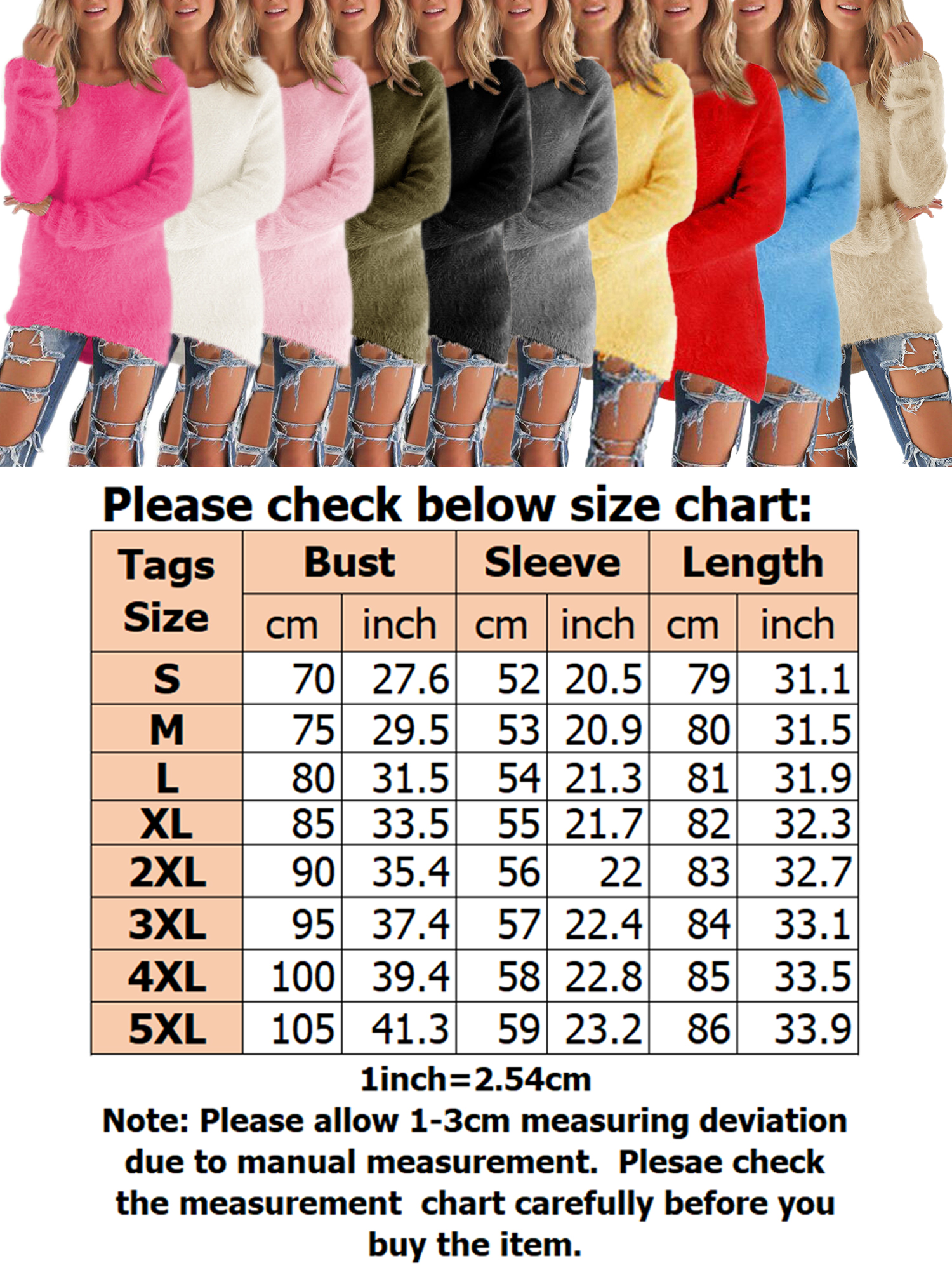 Plus Size Women Mid-Length Loose Solid Color Pullover Sweaters High Low Fluffy Tunics Crew Neck Womens Knit Tops for Junior Ladies Women - image 2 of 3